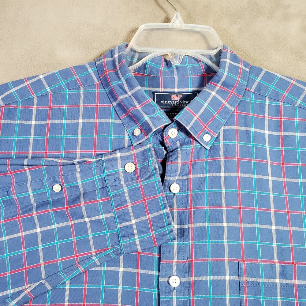Vineyard Vines Murray Shirt Mens XXL Blue Plaid Cotton Preppy Coastal Nautical